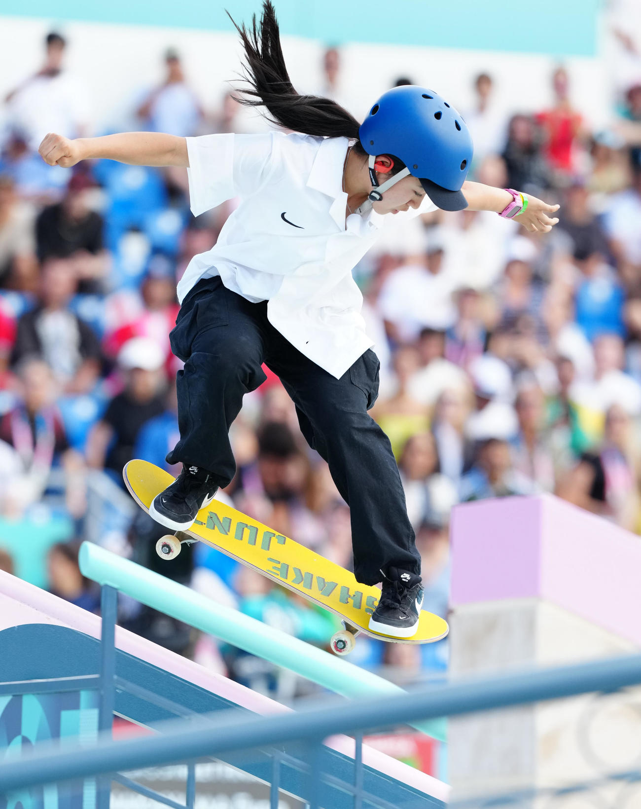 スケートボード女子ストリート決勝に臨む中山（撮影・江口和貴）