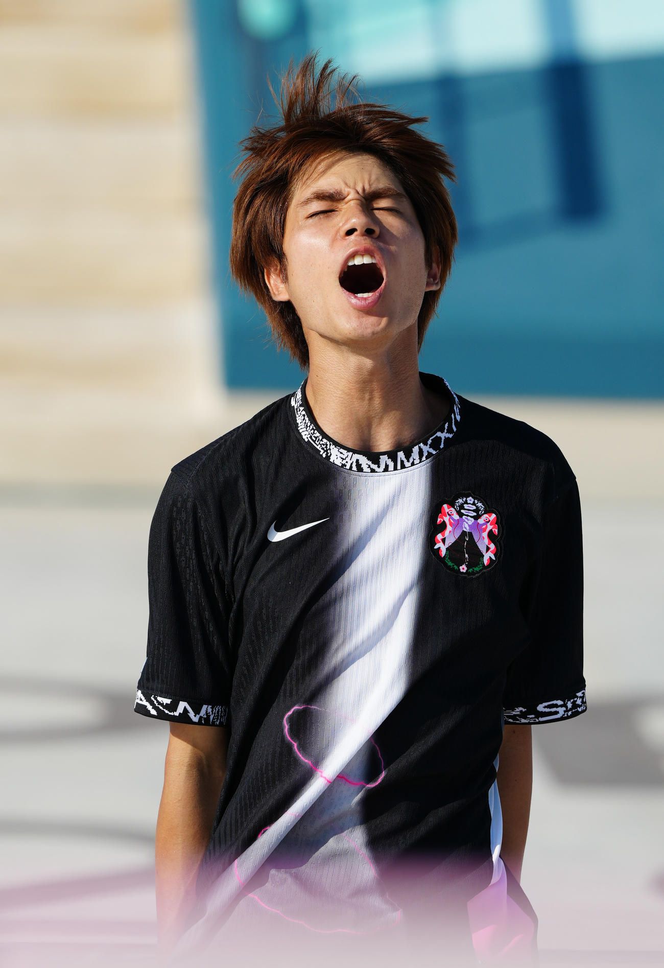 スケートボード男子ストリート決勝　ベストトリック5回目の試技を決めた堀米（撮影・江口和貴）