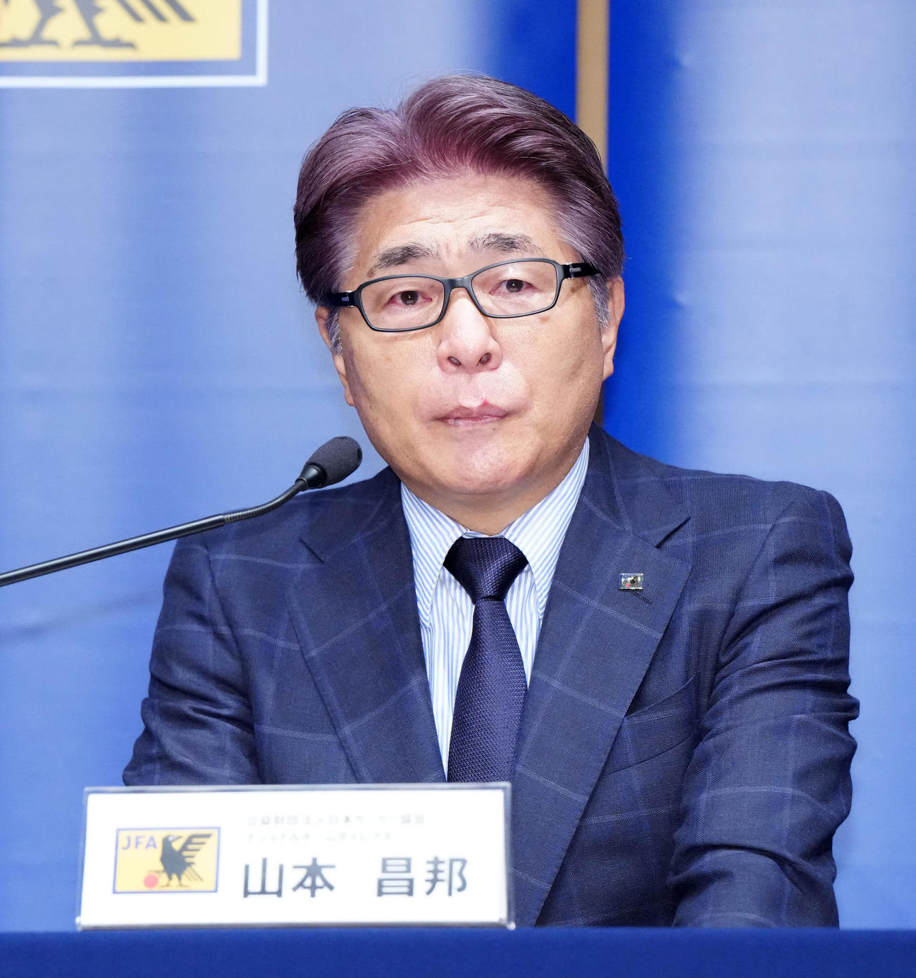 パリ五輪出場選手発表会見に臨む山本ナショナルチームダイレクター（撮影・江口和貴）