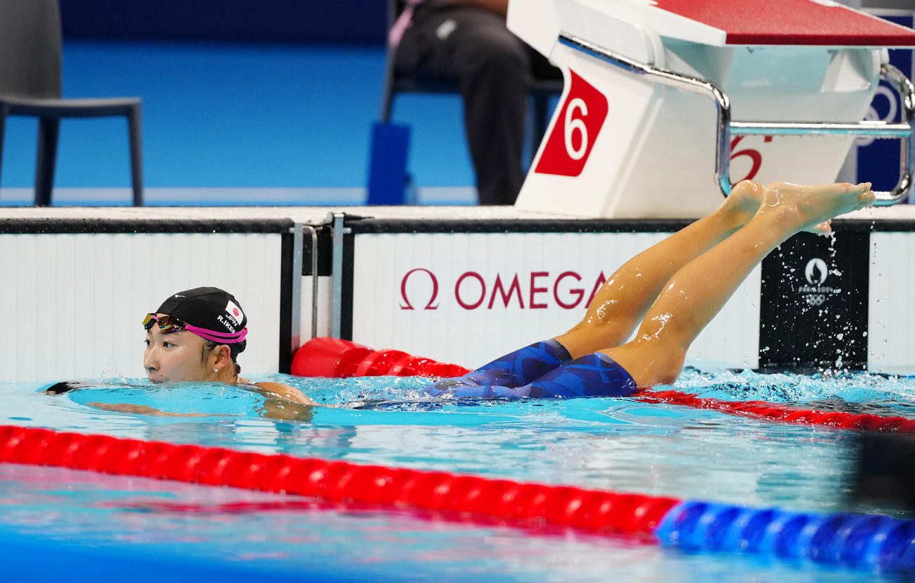 女子バタフライ100メートル予選3組で7着となった池江（撮影・江口和貴）