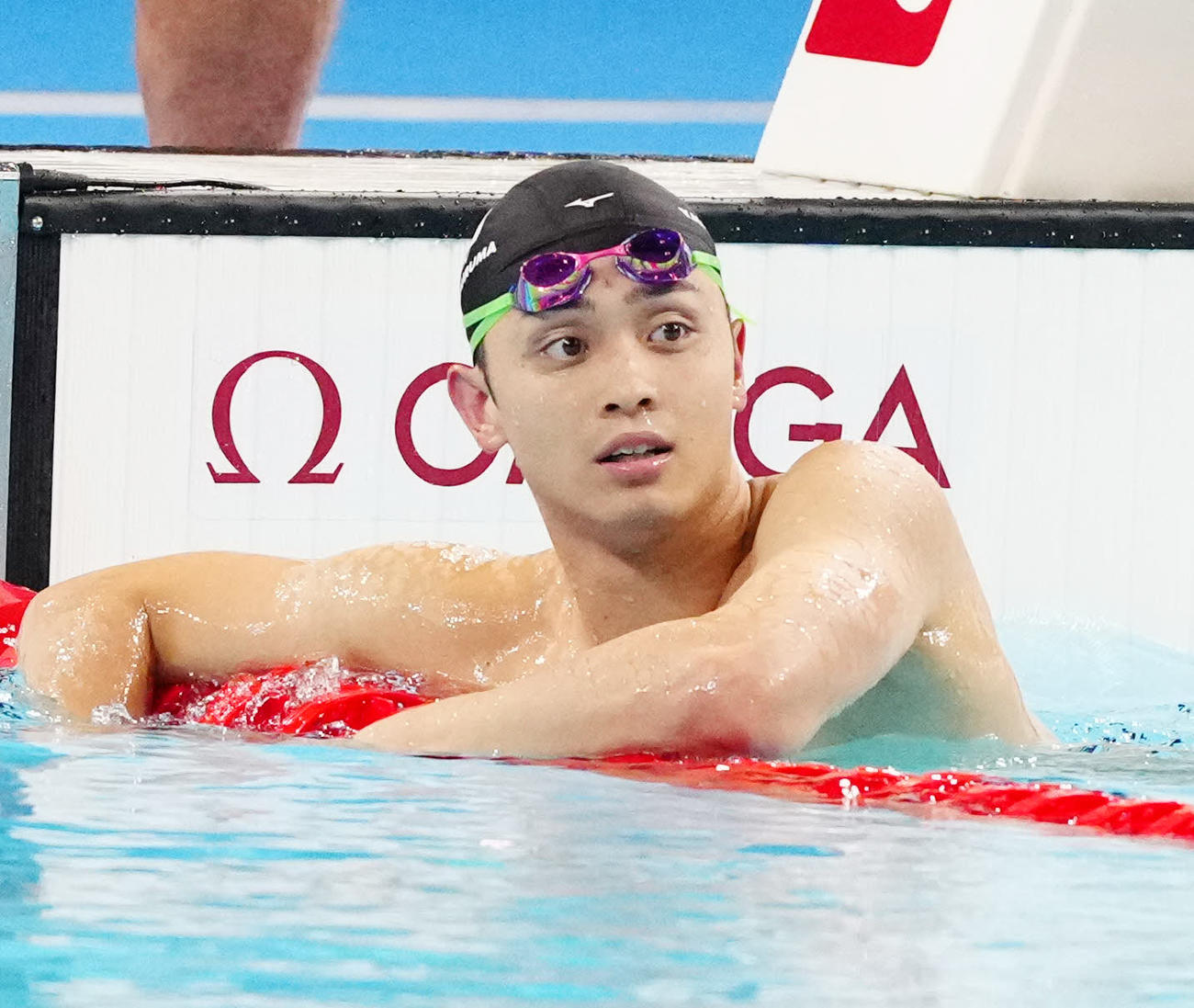 男子平泳ぎ200メートル予選2組で1着となった花車（撮影・江口和貴）