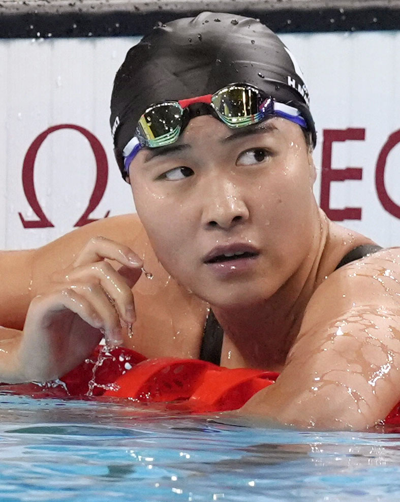 女子200メートルバタフライ予選　レースを終えた牧野紘子。準決勝に進出した（共同）
