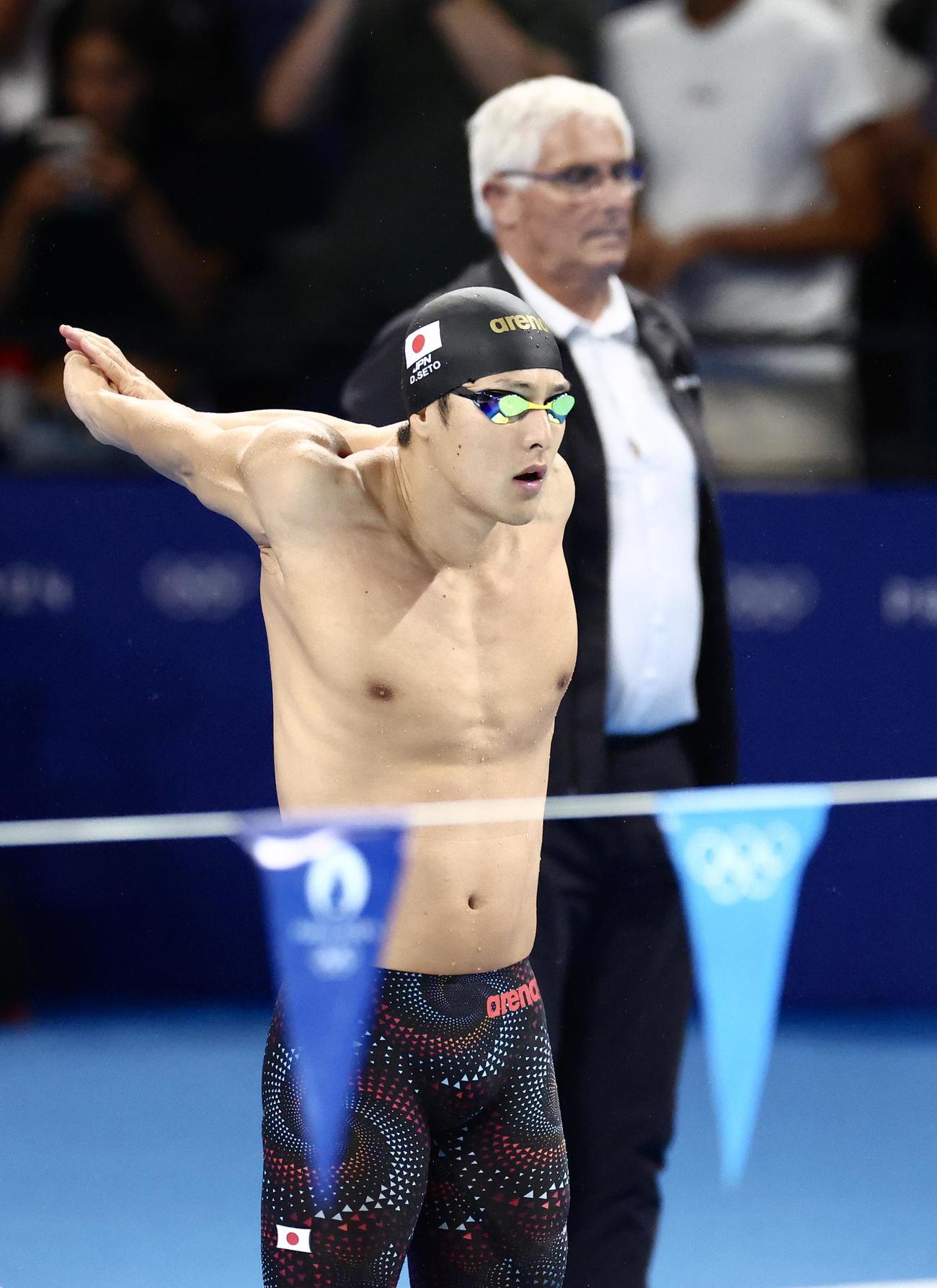 男子200メートル個人メドレー決勝　スタート前、集中する瀬戸（撮影・河田真司）