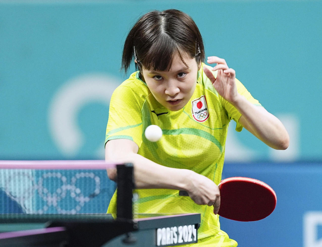女子シングルス1回戦　イタリア選手と対戦する平野美宇＝パリ（共同）