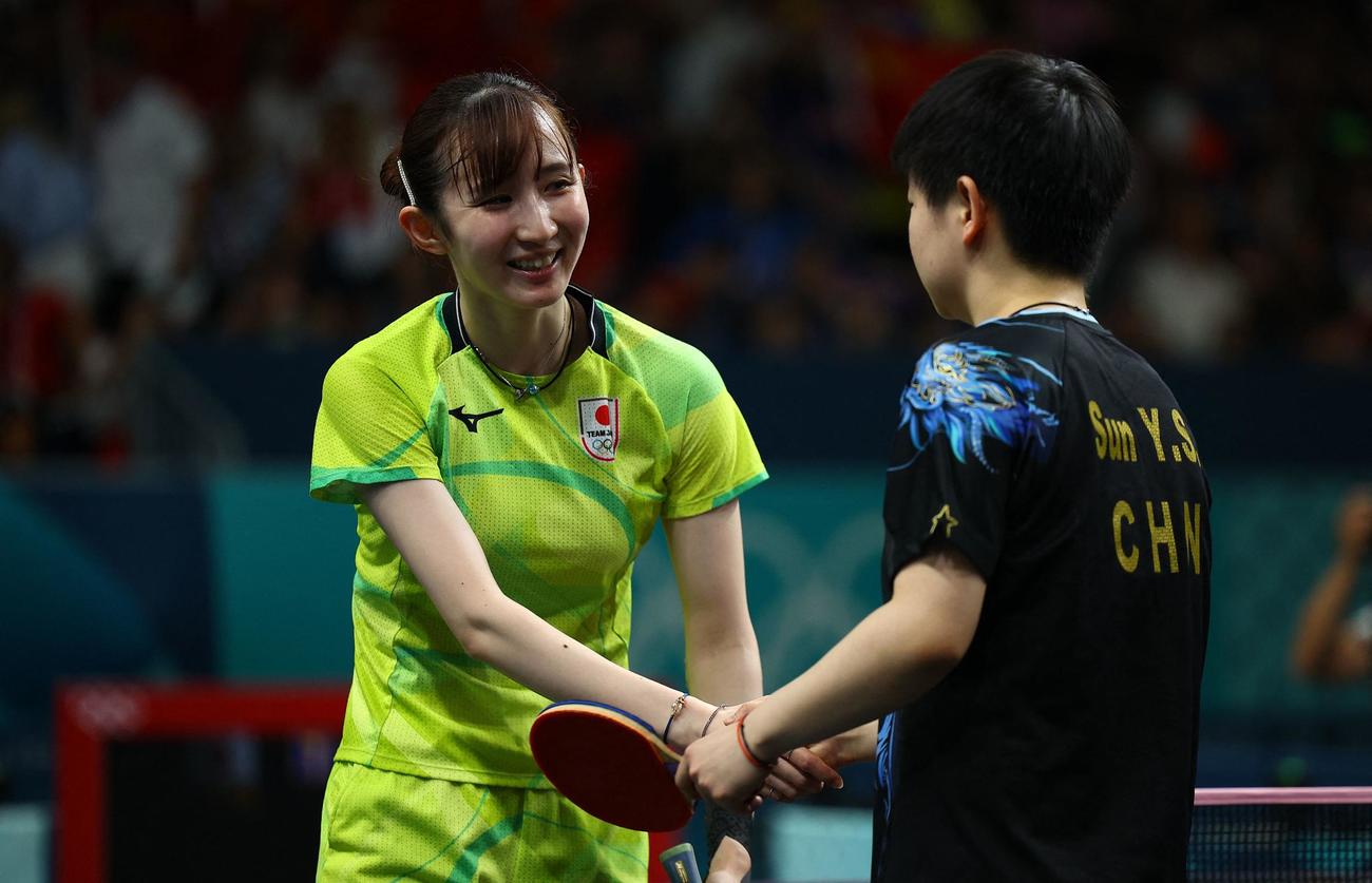 女子シングルス準決勝　孫穎莎に敗れた早田ひな（ロイター）