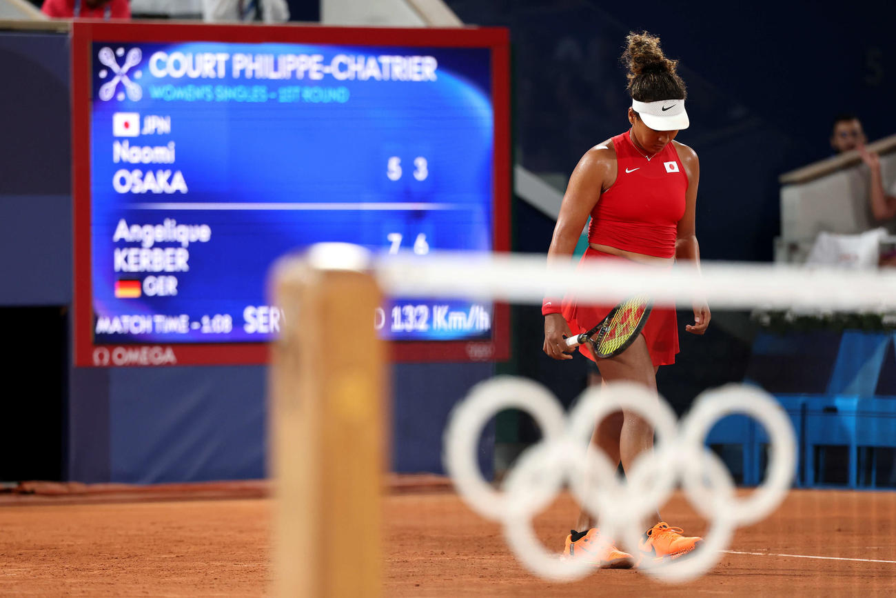女子シングルス1回戦　ドイツ代表のアンゲリク・ケルバーに敗れる大坂（撮影・河田真司）