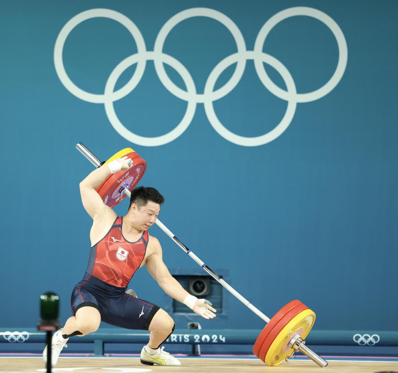重量挙げ男子73キロ級　スナッチ155キロに失敗する宮本（撮影・河田真司）