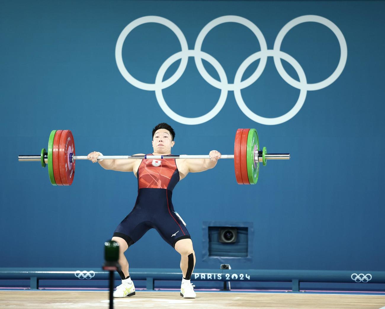 重量挙げ男子73キロ級　スナッチ147キロに臨む宮本（撮影・河田真司）