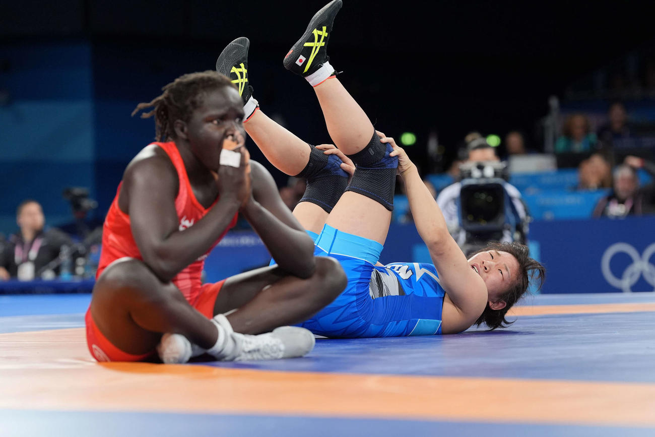 女子62キロ級準決勝　グレースジェーコブ・ブレンと対戦する元木咲良（撮影・パオロ　ヌッチ）