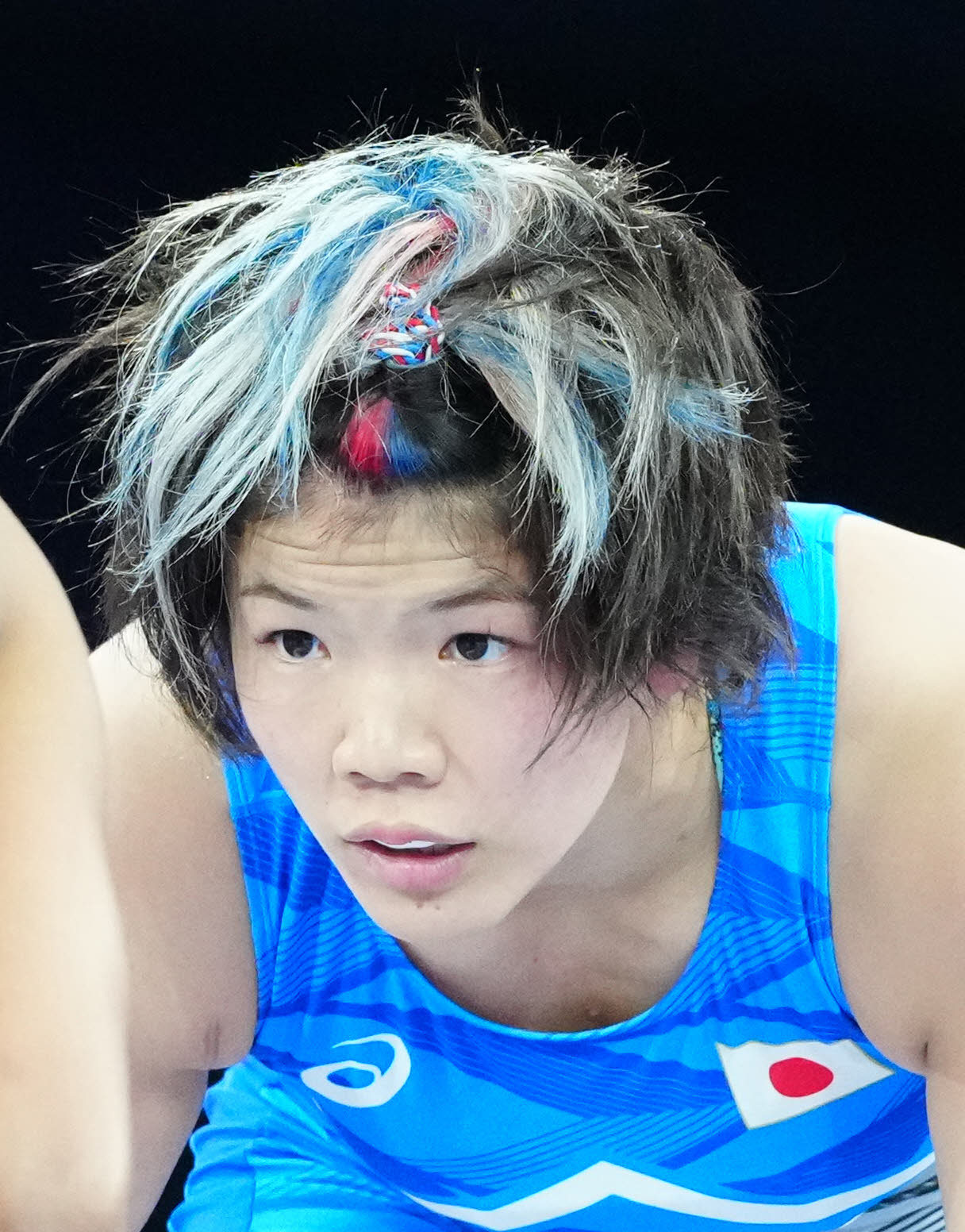女子76キロ級決勝に臨む鏡優翔の髪形（撮影・江口和貴）