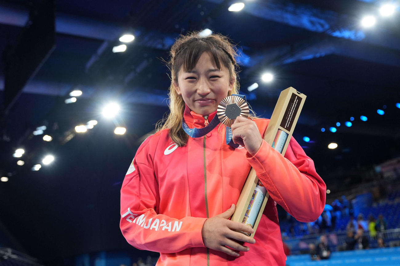 7日、女子50キロ級で銅メダルの須崎（2024年8月7日撮影）