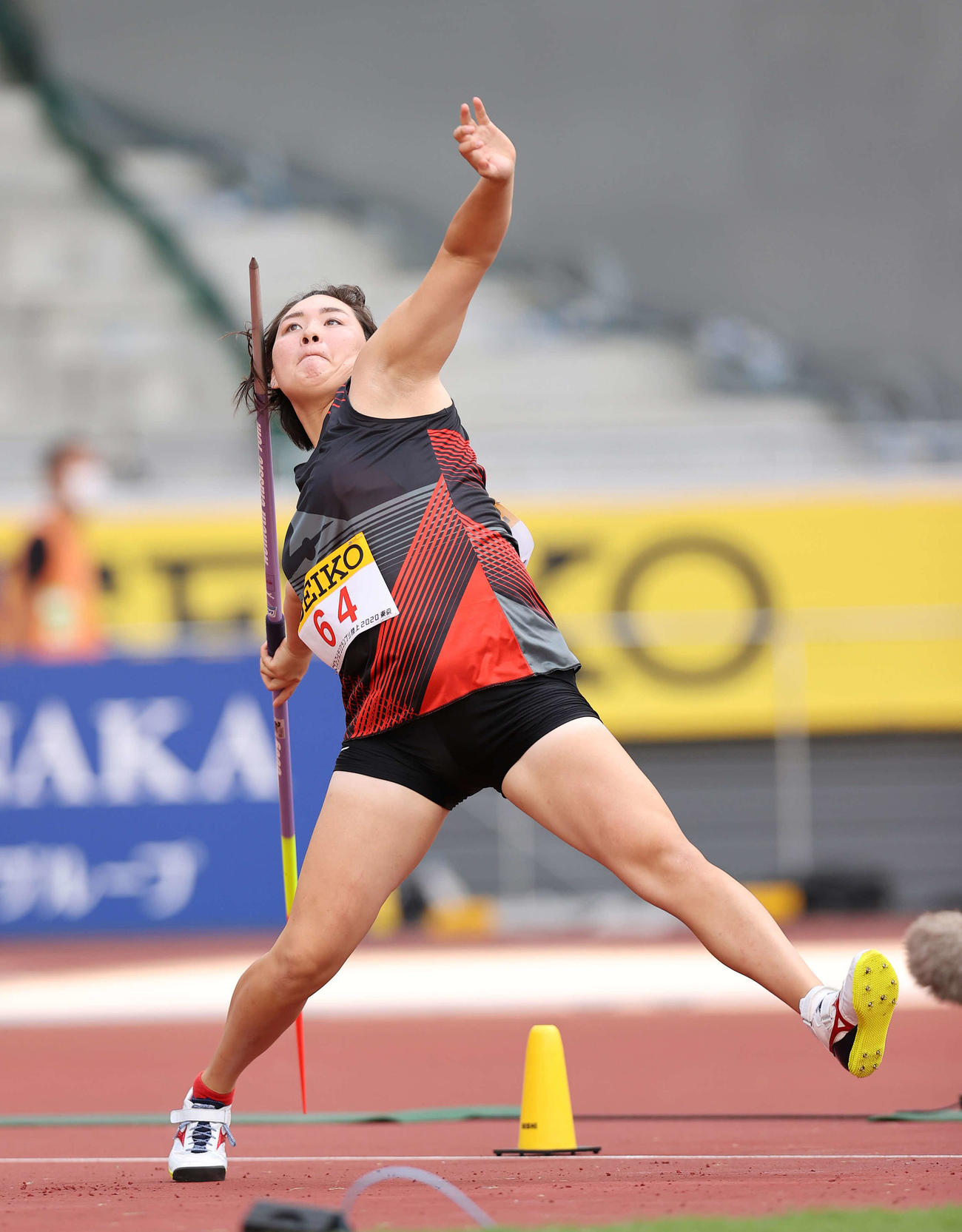 8月23日セイコーゴールデングランプリ、女子やり投げ決勝、59メートル38で優勝した北口（撮影・河野匠）