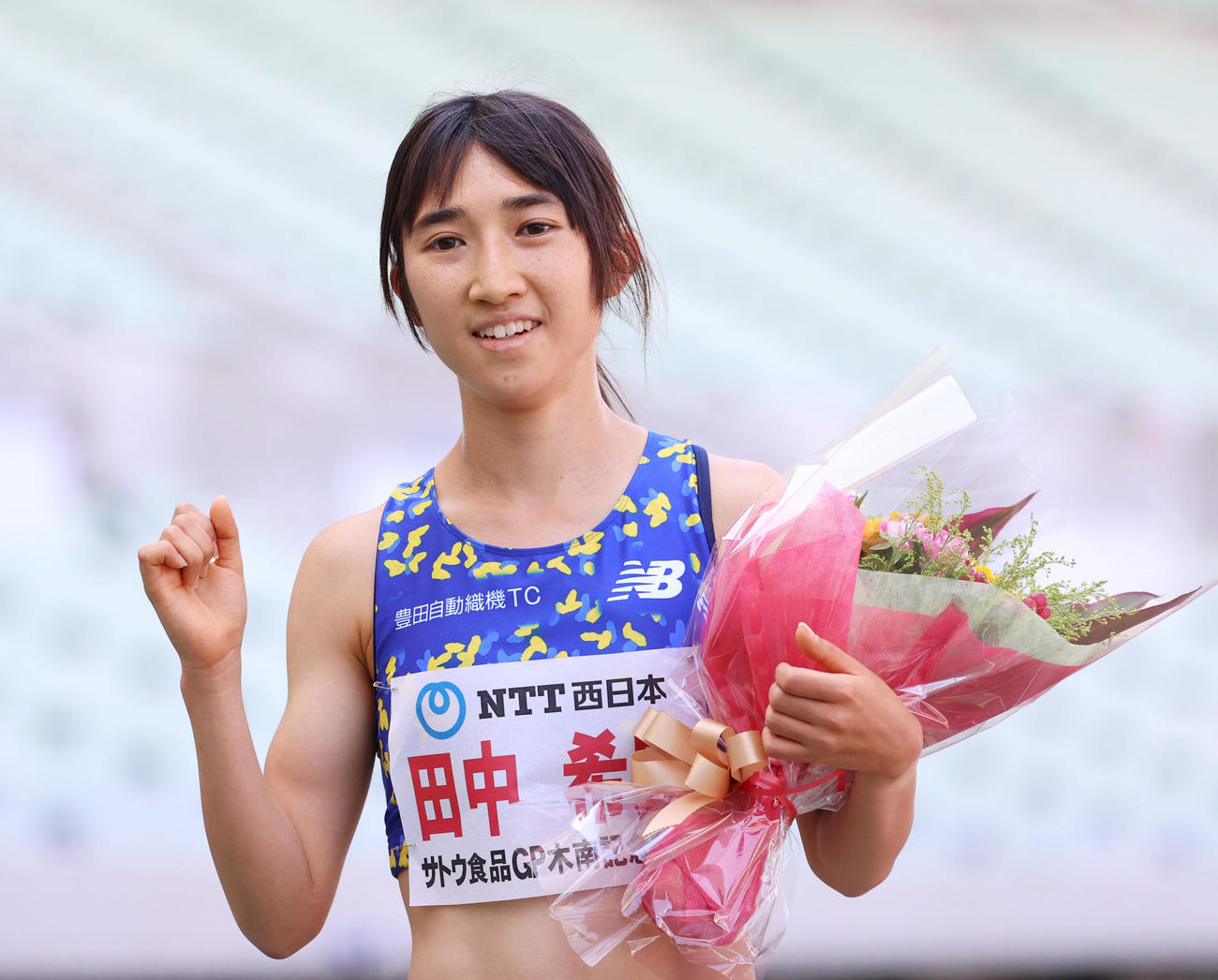 木南道孝記念陸上競技大会　女子1500メートル　4分10秒06で優勝する田中希実（撮影・清水貴仁）