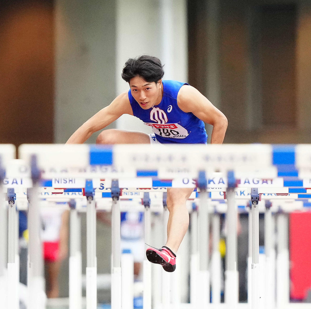 男子110メートル障害で優勝した泉谷（撮影・江口和貴）