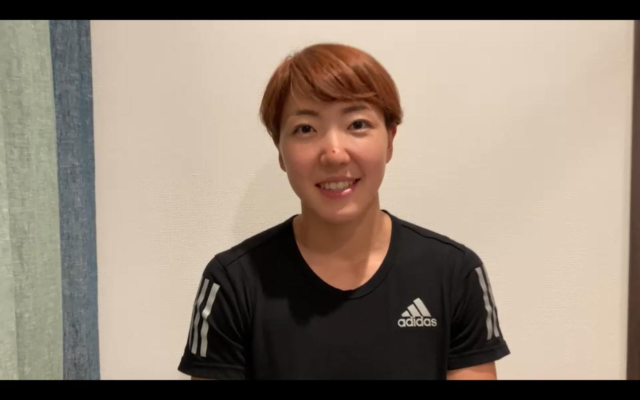 東京五輪代表に決まり、コメントする陸上女子100メートル寺田（本人提供）