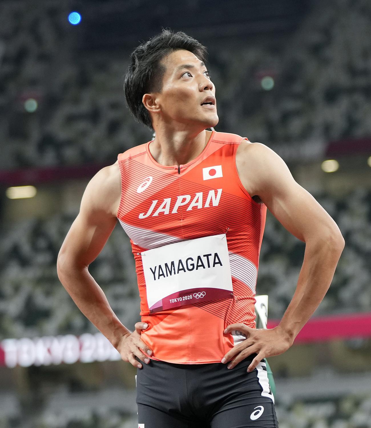 男子100 メートル 予選で敗退した山県亮太（共同）