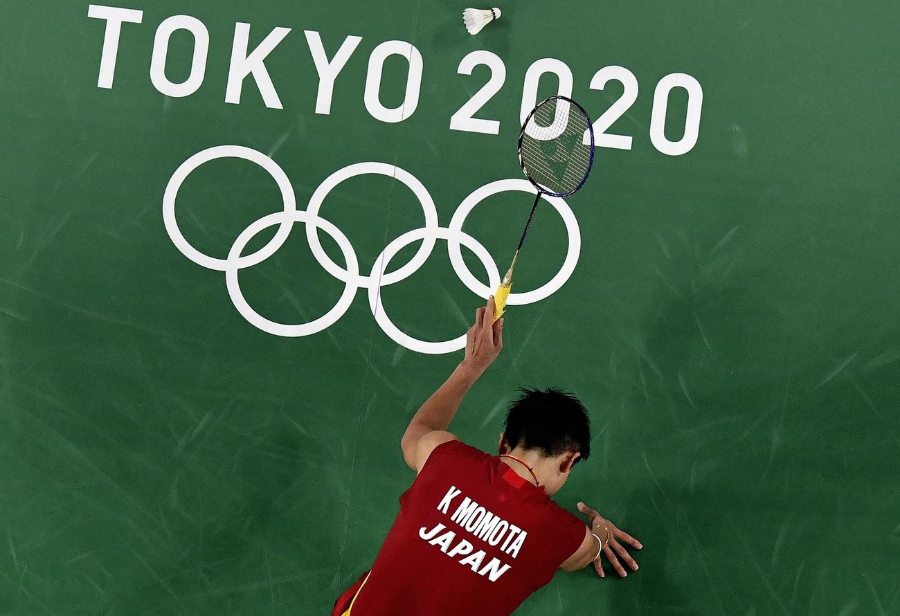 男子シングルス1次リーグで、韓国の許侊熙に敗れ決勝トーナメント進出を逃した桃田賢斗（共同）