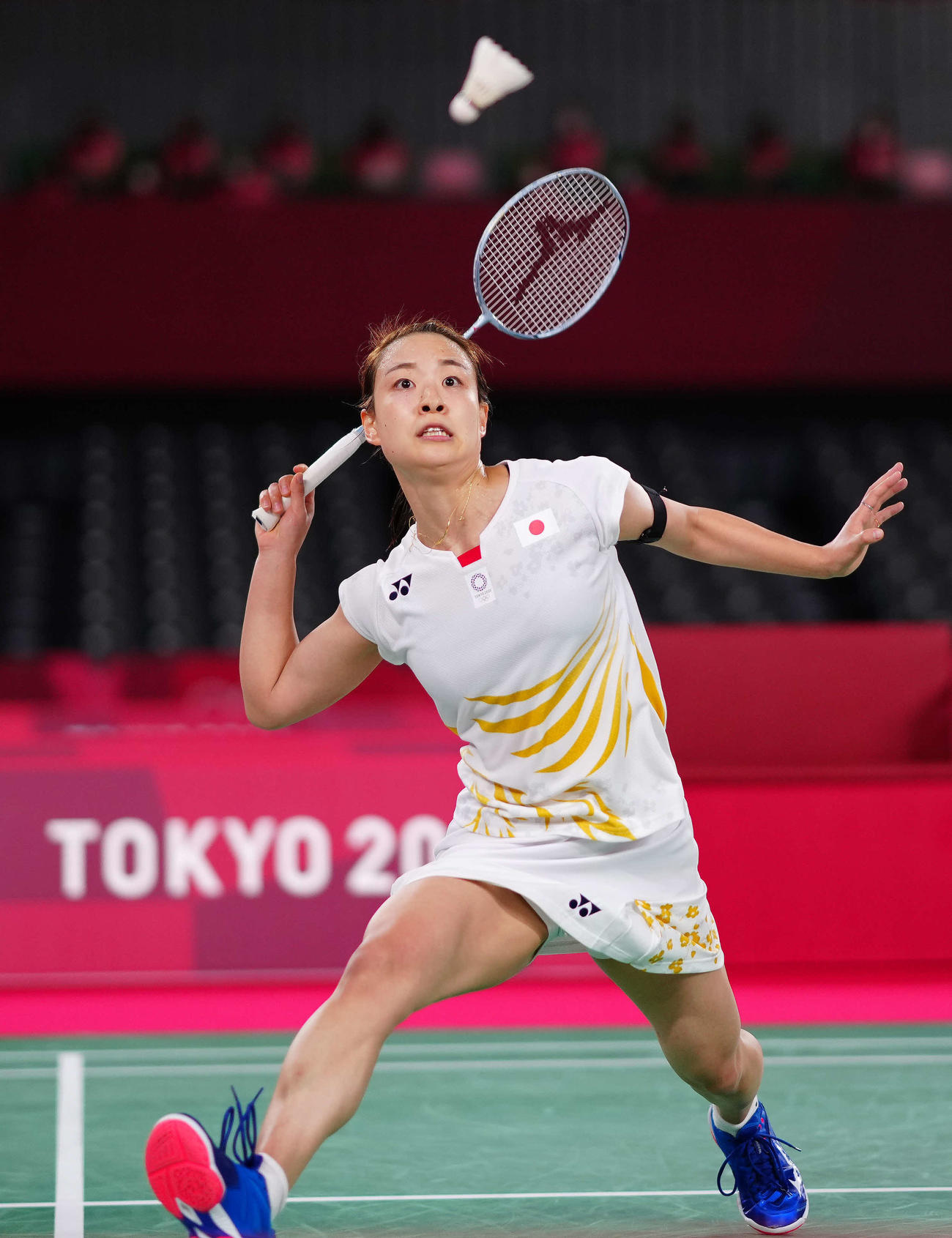 女子シングルス準々決勝で何氷嬌と対戦する奥原（撮影・江口和貴）