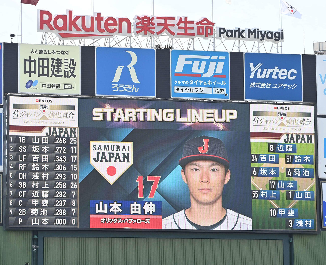 日本代表対楽天　侍ジャパンスタメン（撮影・上田博志）