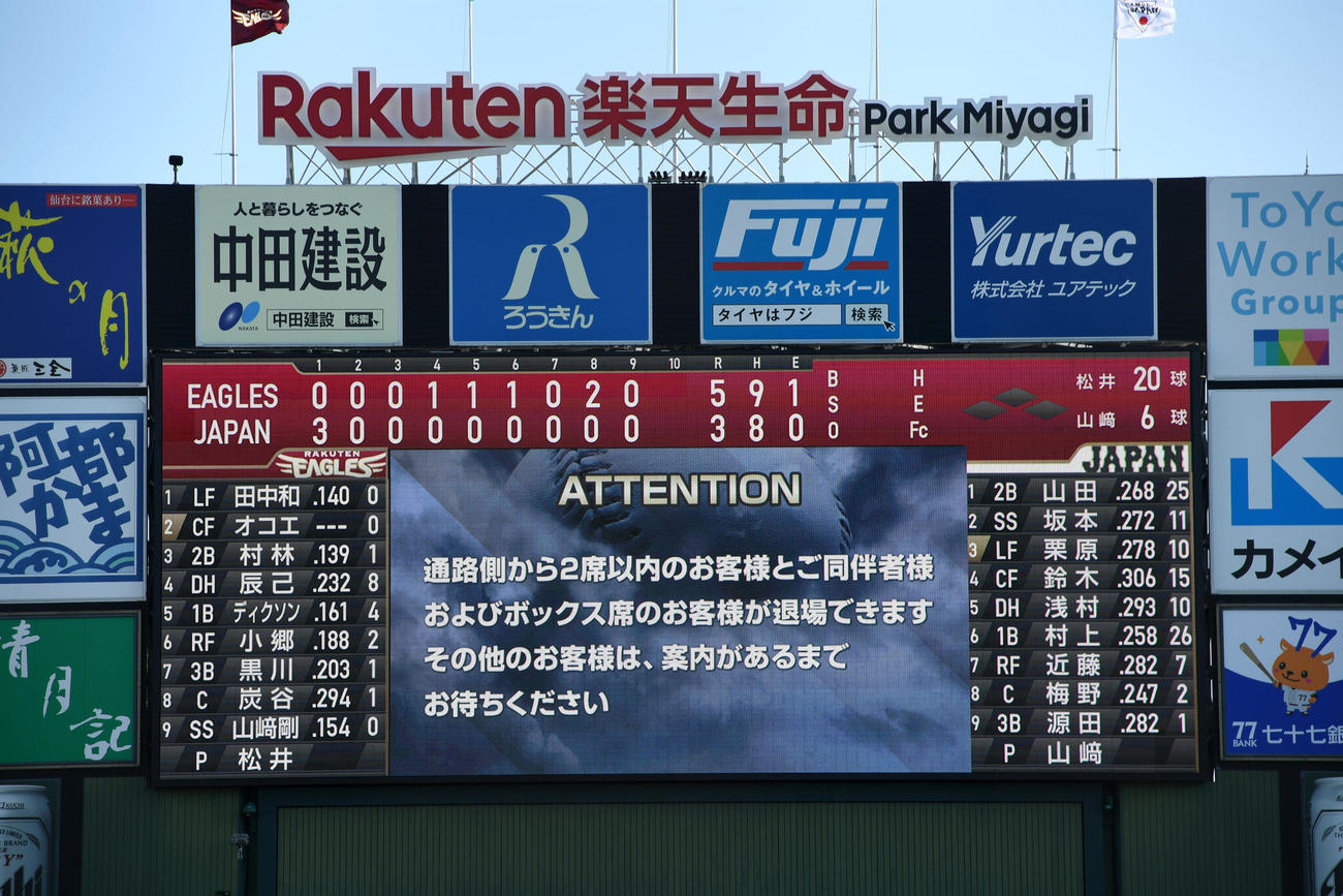 日本代表対楽天　楽天に敗れた日本代表（撮影・前岡正明）