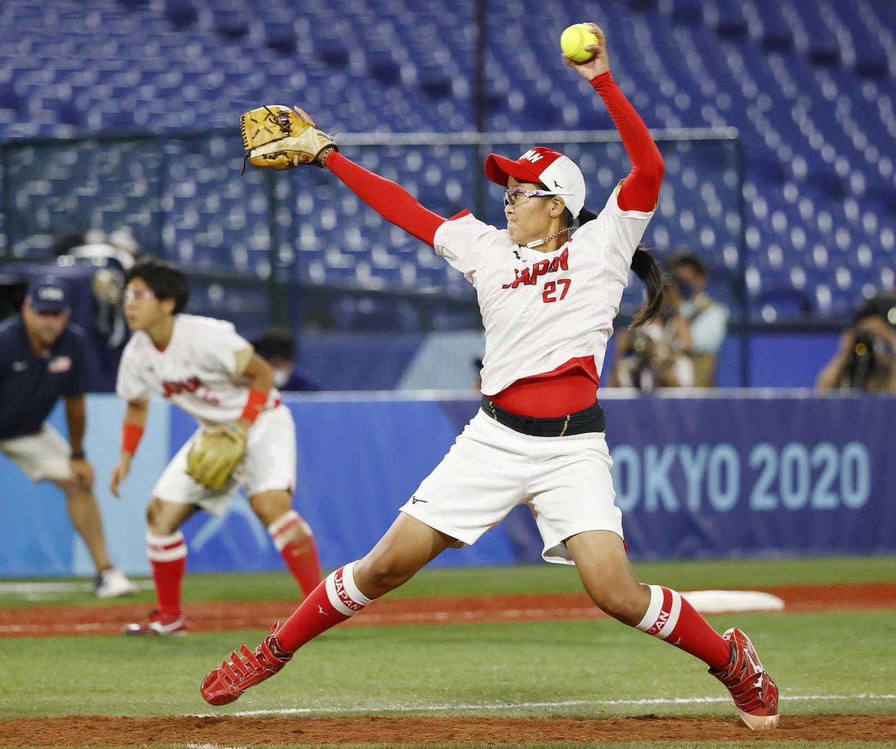 日本―米国　6回途中から登板した後藤希友（共同）