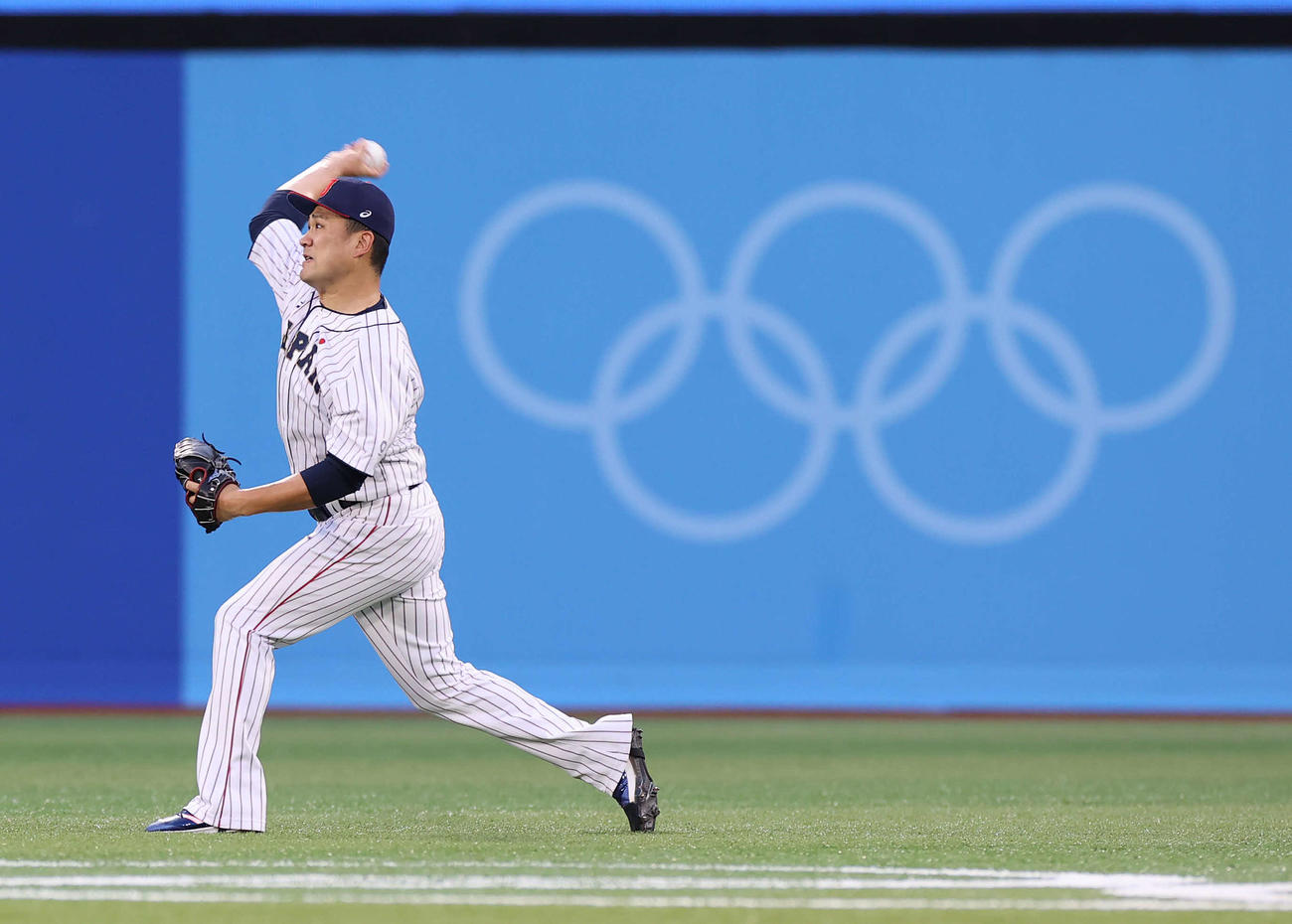 日本対米国　試合前、ウオーミングアップを行う田中将（撮影・河野匠）
