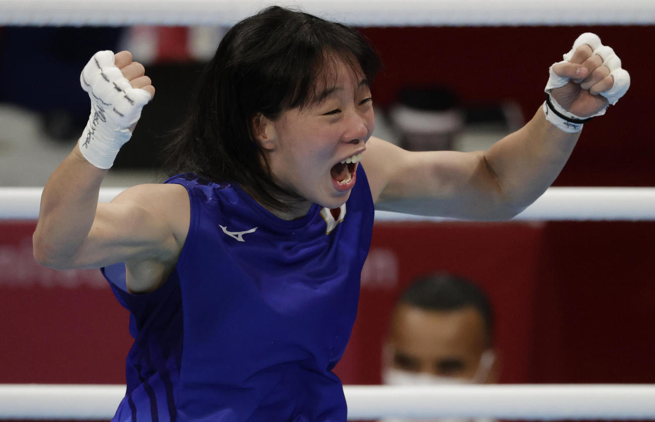 勝利のコールを受け喜びを爆発させる入江聖奈（ロイター）