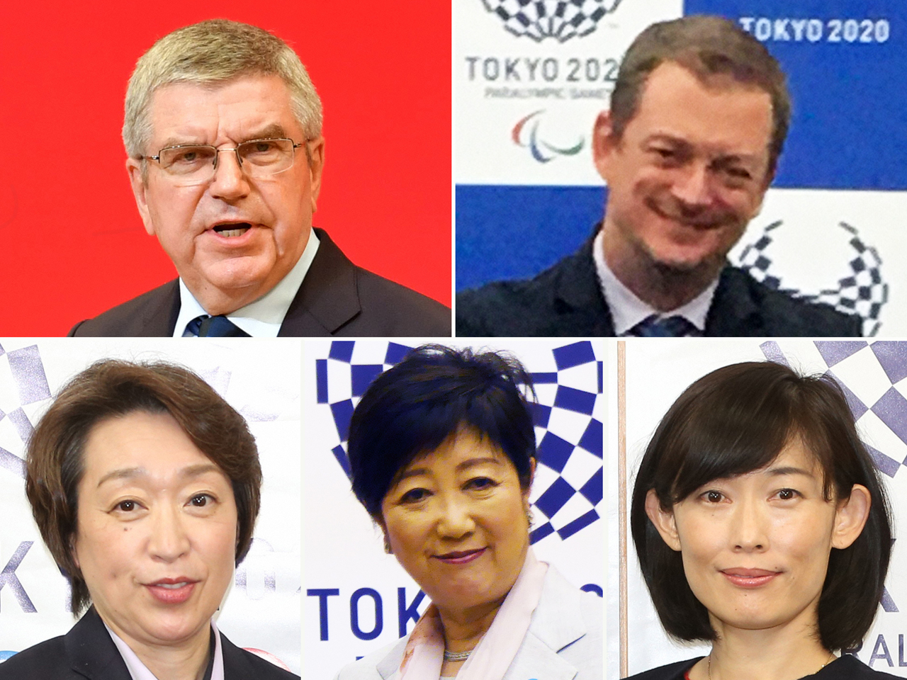 上段左からIOCバッハ会長、IPCパーソンズ会長、下段左から組織委の橋本聖子会長、小池百合子都知事、丸川珠代五輪相