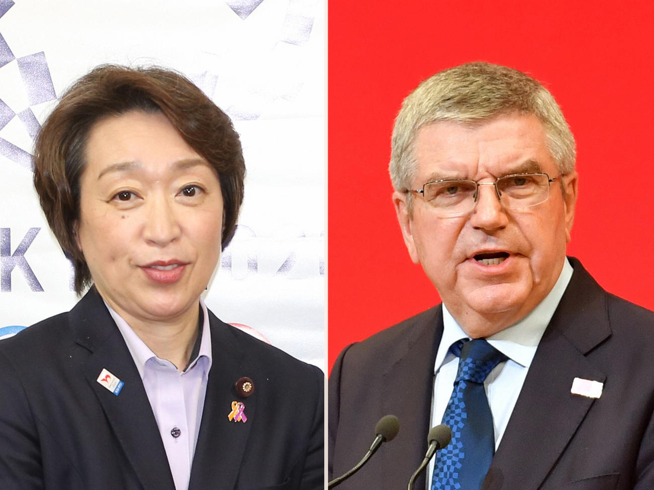 東京五輪組織委員会の橋本聖子会長（左）とIOCバッハ会長