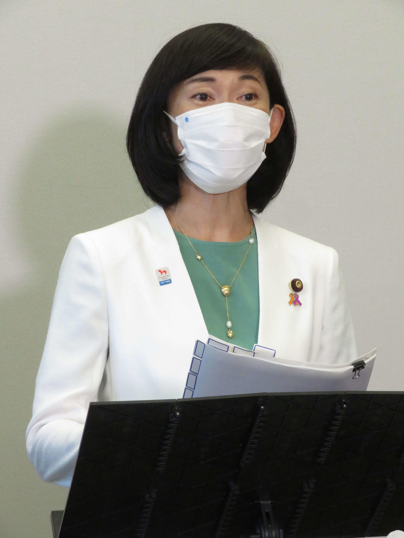 5者協議後、取材に応じた丸川珠代五輪相（撮影・近藤由美子）