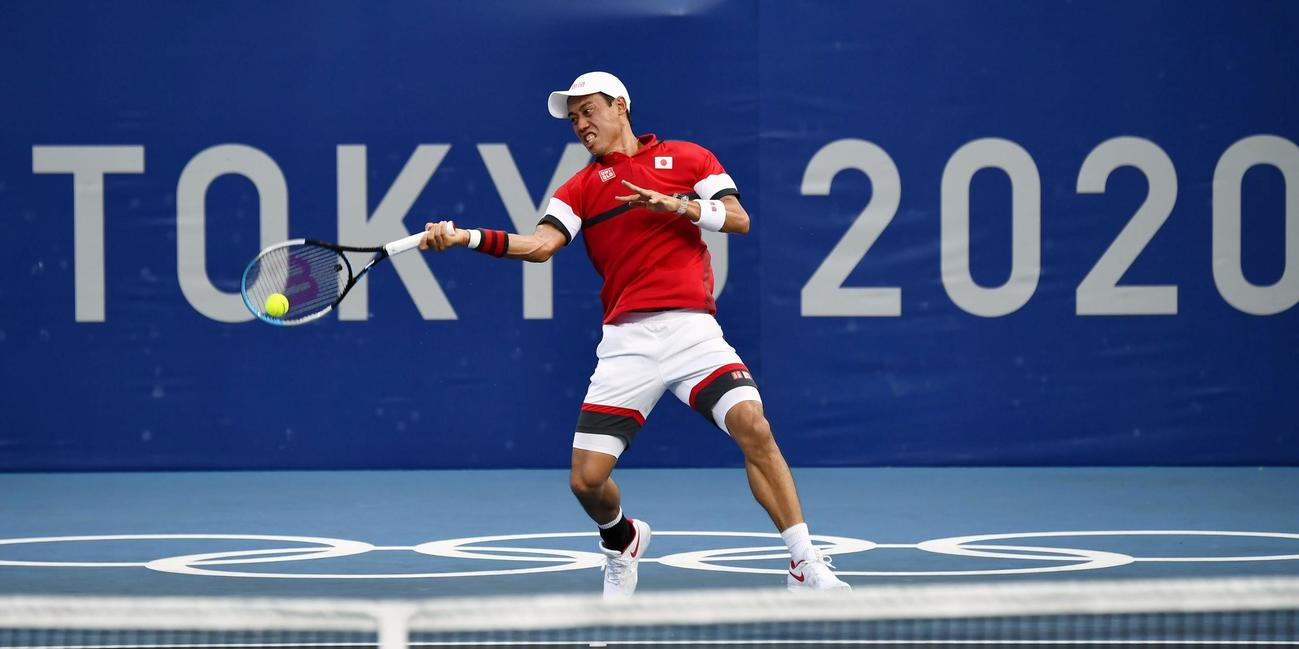 男子シングルス1回戦　錦織圭のプレー（共同）