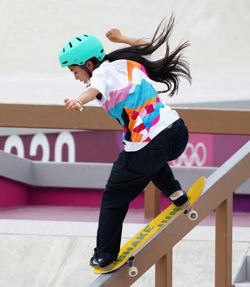 スケートボード女子ストリート決勝、4本目に臨む中山（撮影・江口和貴）