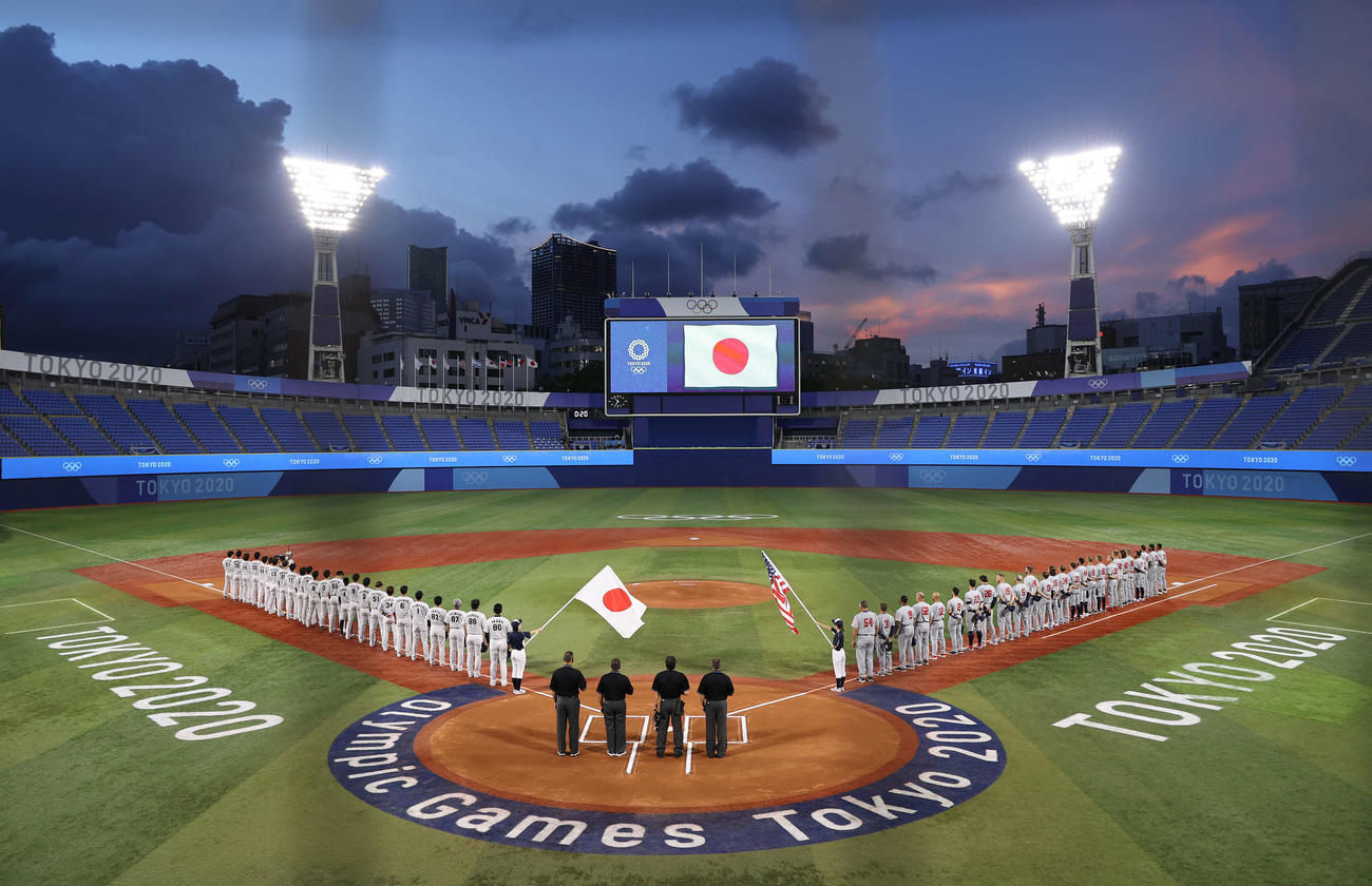 日本対米国　試合前、スタジアムに君が代が流された（撮影・河野匠）