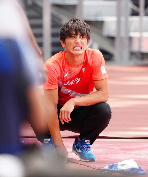 男子走り幅跳び決勝、6位となり悔しい表情を見せる橋岡（撮影・江口和貴）