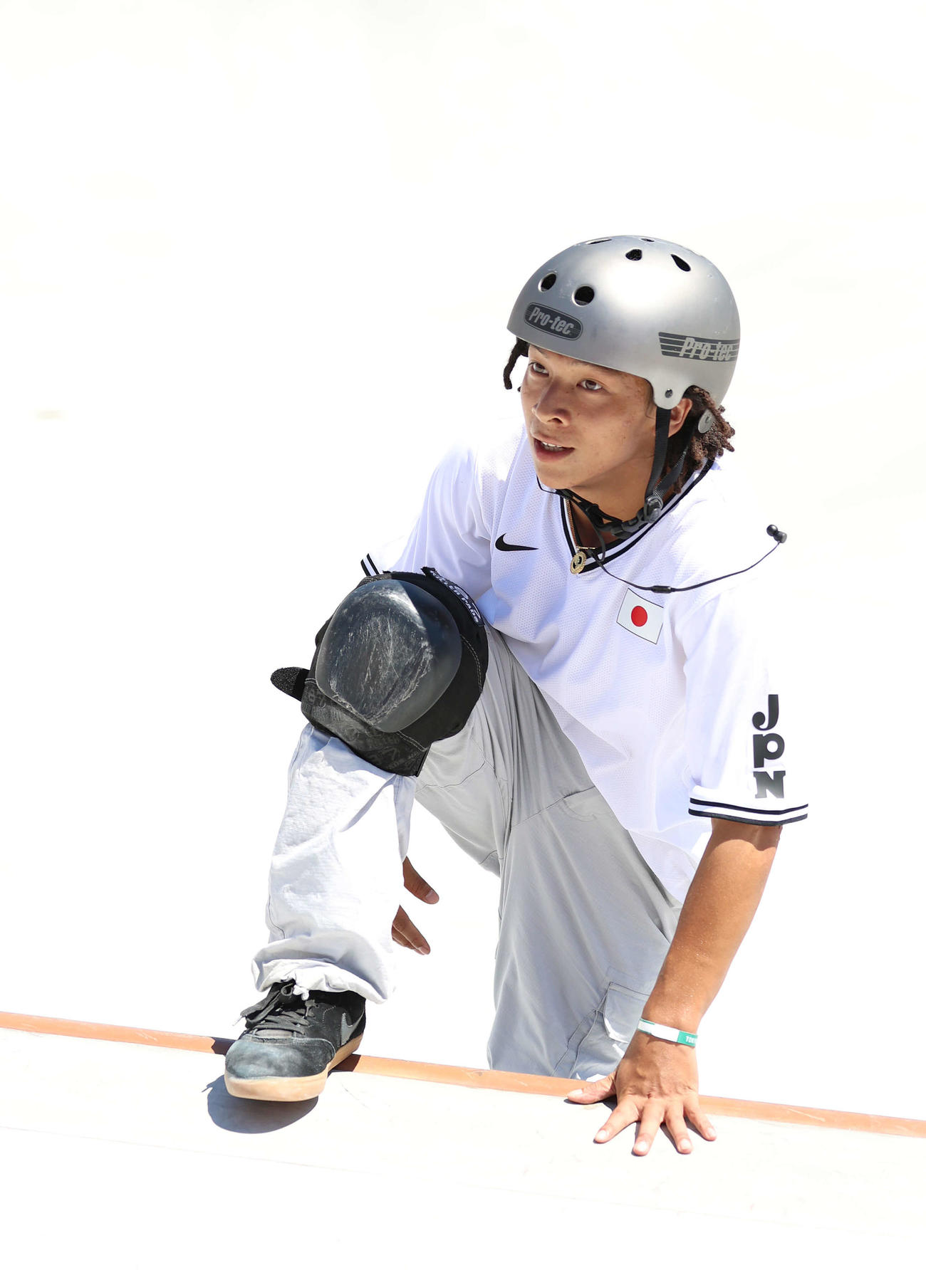 スケートボードパーク男子予選、1本目の演技を終えた平野（撮影・河野匠）