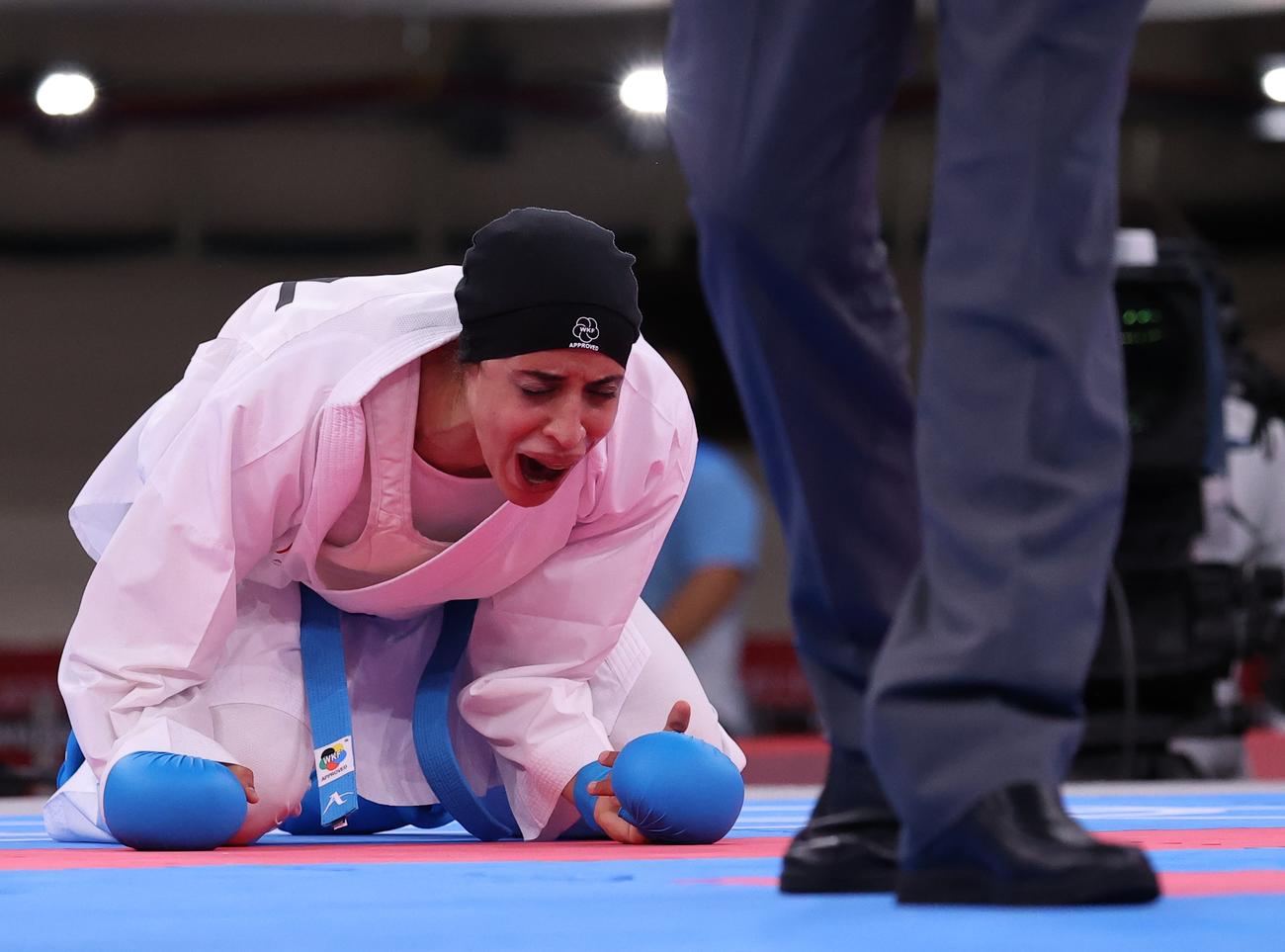 空手女子組手61キロ超級　金メダルを獲得したアブデルアジズ（エジプト）（ロイター）