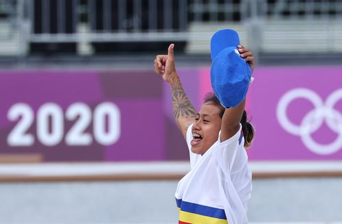スケートボード女子ストリート　笑顔を絶やさなかったディダル（フィリピン）（ロイター）