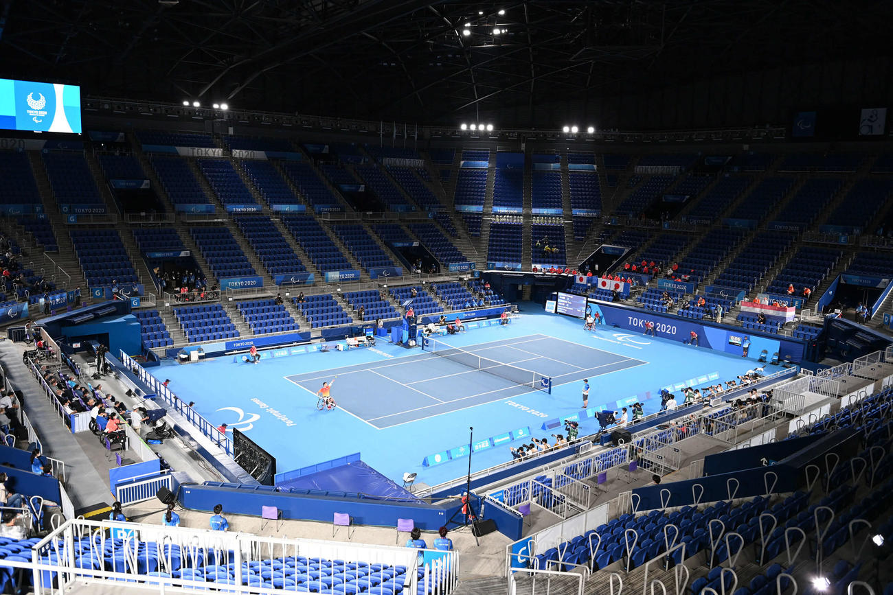 男子シングルス決勝　報道陣や関係者以外、無観客で開かれた国枝の試合（撮影・山崎安昭）