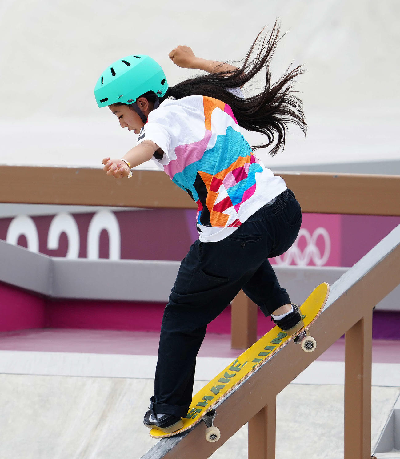 スケートボード女子ストリート決勝、4本目に臨む中山（撮影・江口和貴）