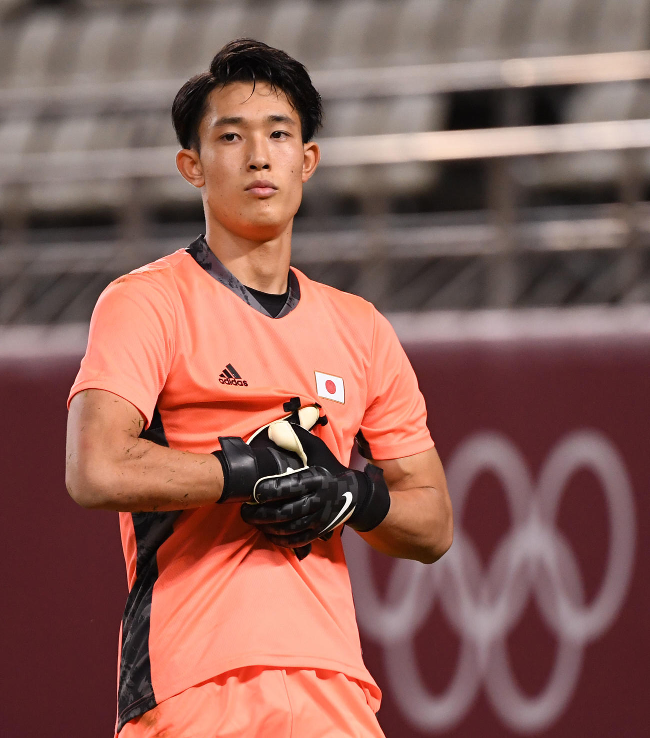 日本対ニュージーランド　PK戦でシュートを止めた後も落ち着いた表情を見せるGK谷（撮影・横山健太）