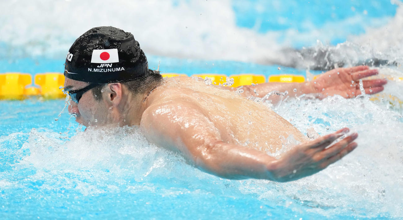 男子100メートルバタフライ予選　力泳する水沼（撮影・鈴木みどり）