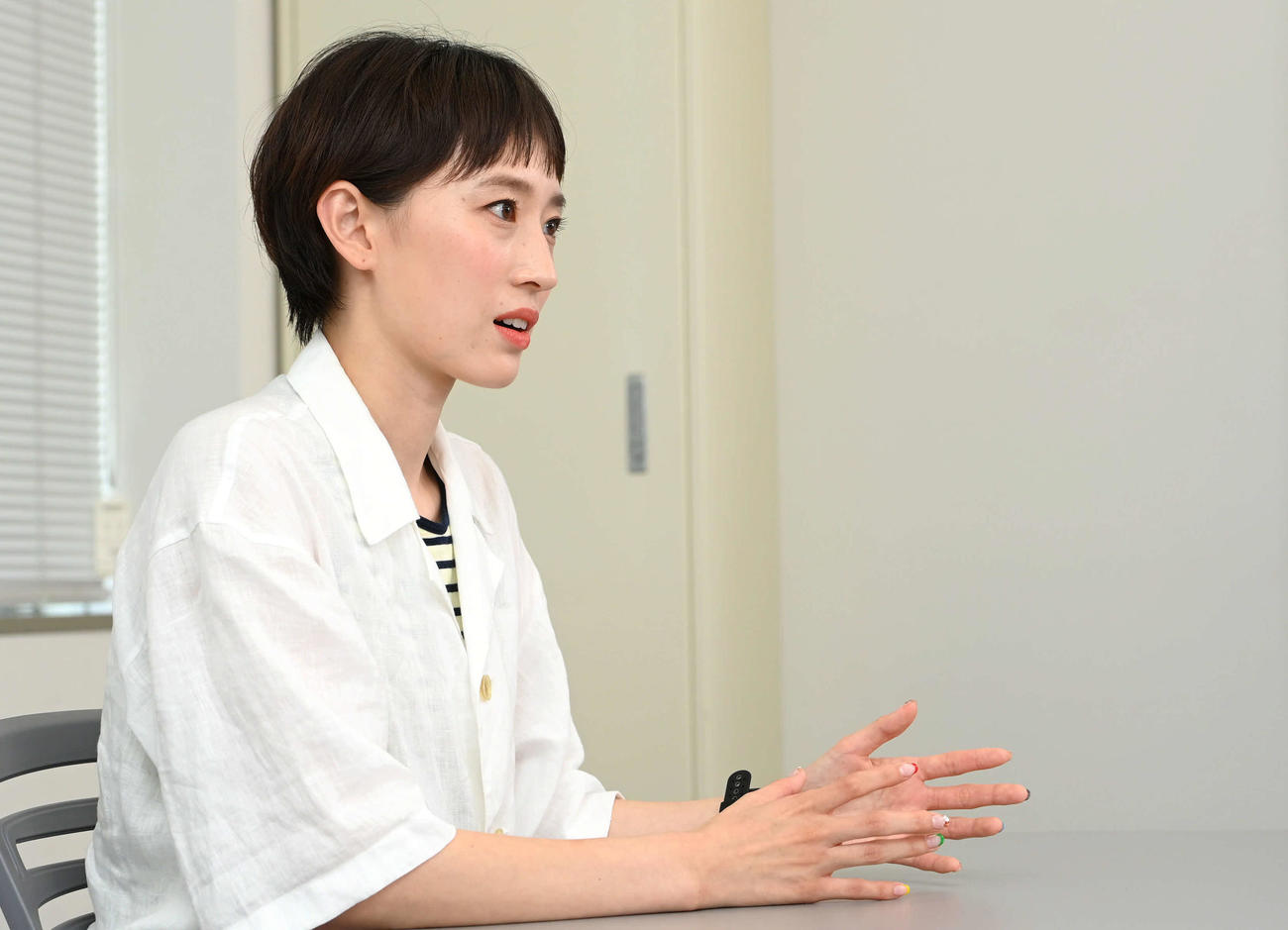 東京五輪への思いを語る馬淵優佳さん（撮影・山崎安昭）
