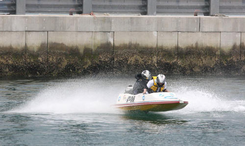 宮崎県日南市の油津港まつりで行われたペアボート乗船会の風景