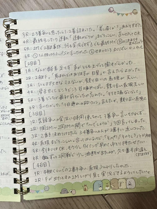 辻村ゆりなさんが実況を振り返って作成した反省ノート