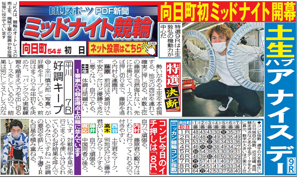 向日町ミッドナイト競輪・30日付ニッカンPDF新聞（一部抜粋）