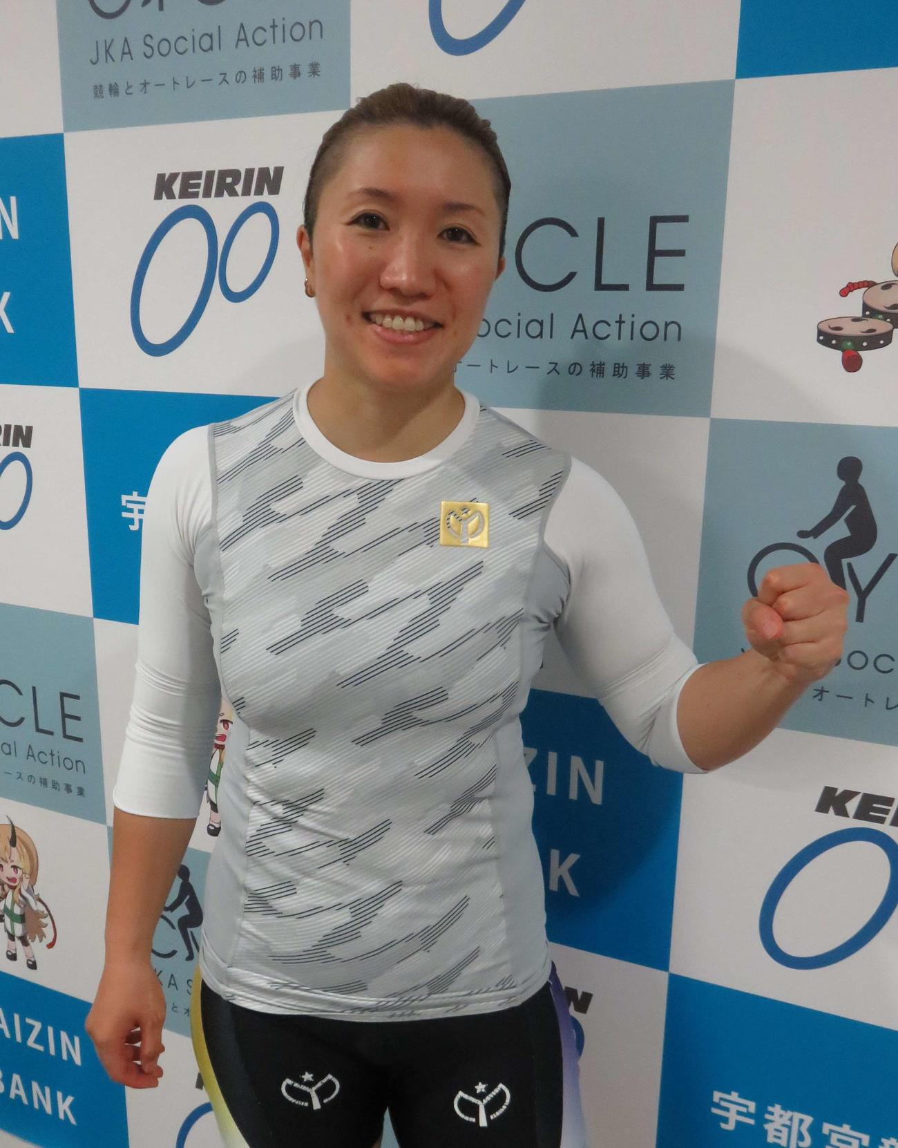 宇都宮競輪　予選で今年初の連対に上機嫌の浦部郁里（撮影・野島成浩）