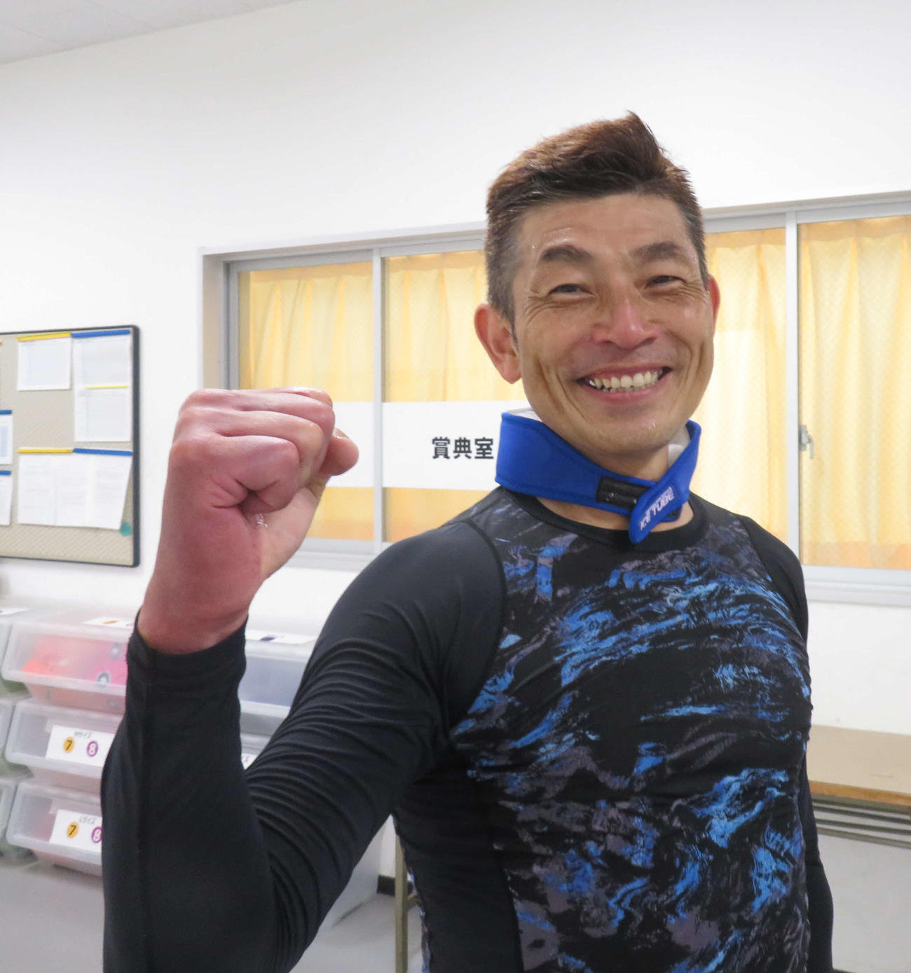 1着スタートに笑顔の宮下貴之（撮影・栗田文人）