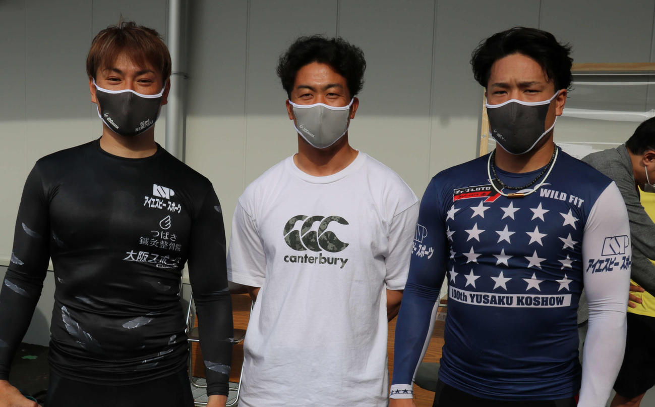白虎賞での健闘を誓う、左から稲川翔、南修二、古性優作の地元勢