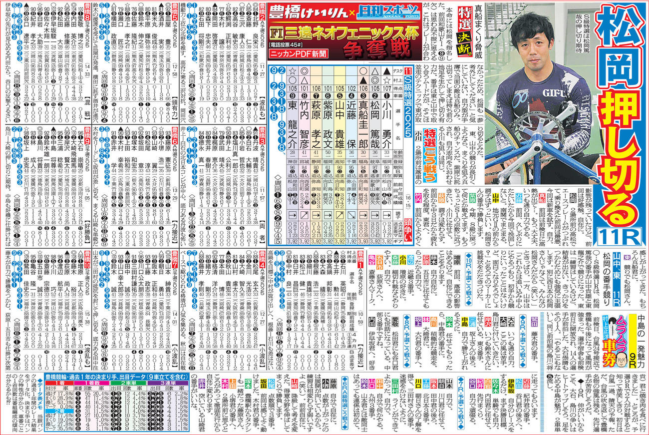 車券作戦に役立つ情報を無料で先取りできる豊橋競輪「ニッカンPDF新聞」の一例