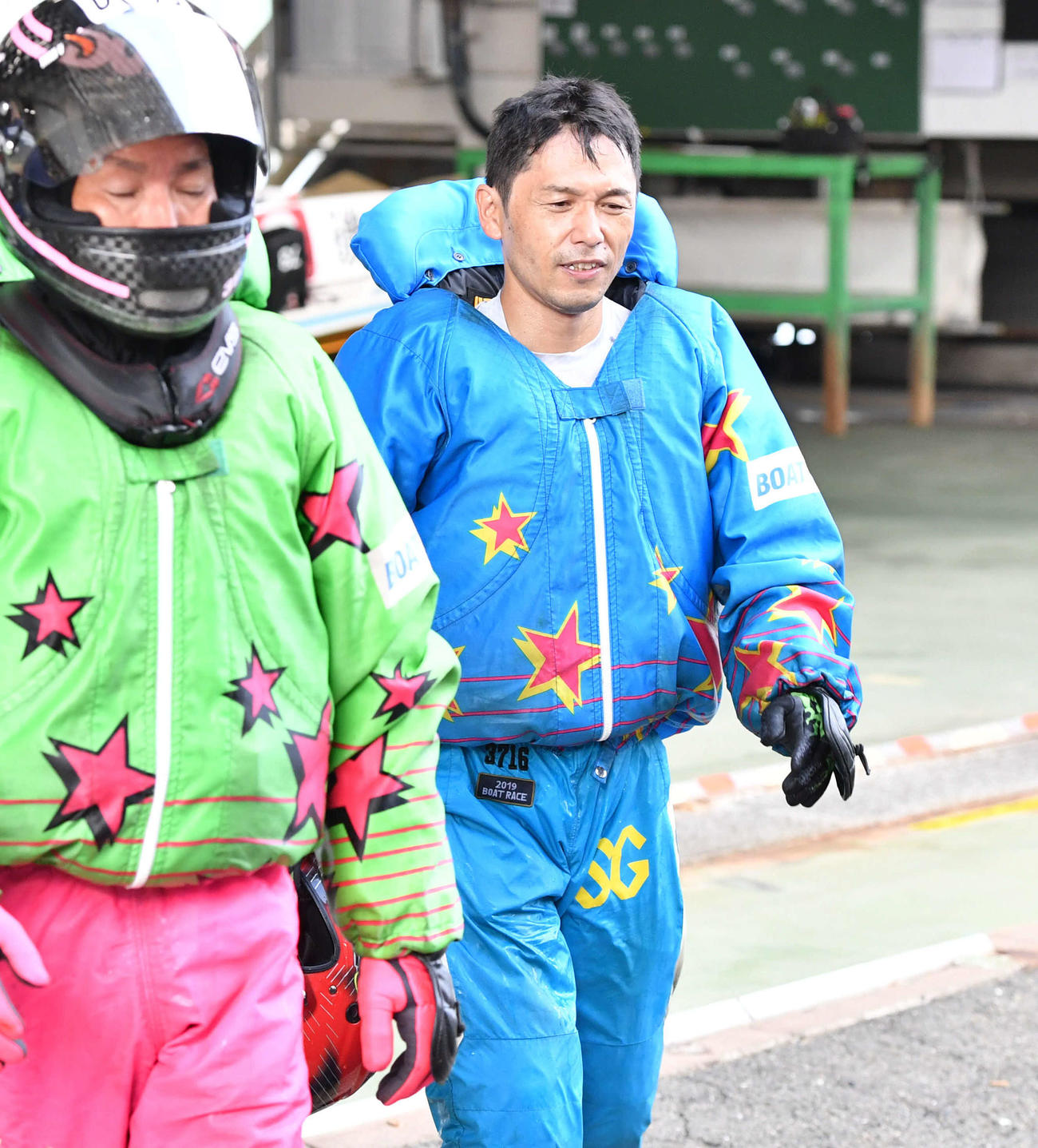 SGボートレースメモリアル　5R、レースを終えた石渡鉄兵（撮影・岩下翔太）